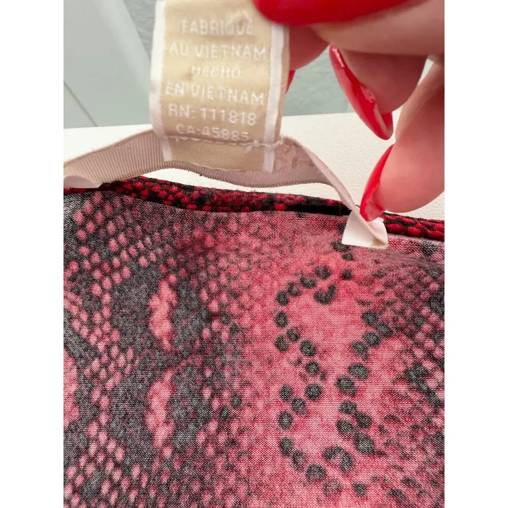 MICHAEL KORS Red Snakeskin Faux Wrap Top L Long Sleeve Side Zip EUC